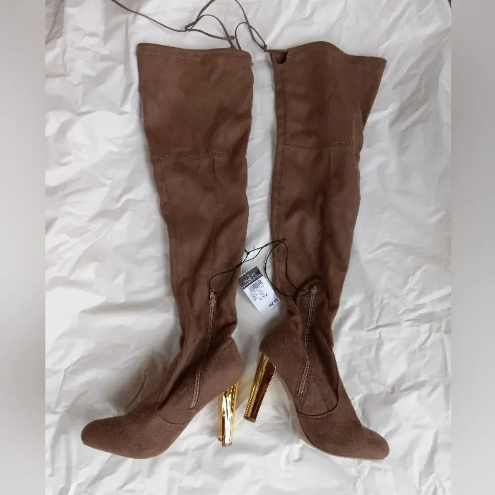 NWT Wild Diva Over The Knee High Heel Boots Golden Heel Size 6.5